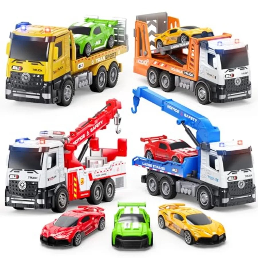 

Tow Truck Toys for 2 3 4 Year Old Boy Trucks for Toddlers 2-4 Years 4 Pack Dump Crane Tow Truck Toy with Light and Sound 2 3 4