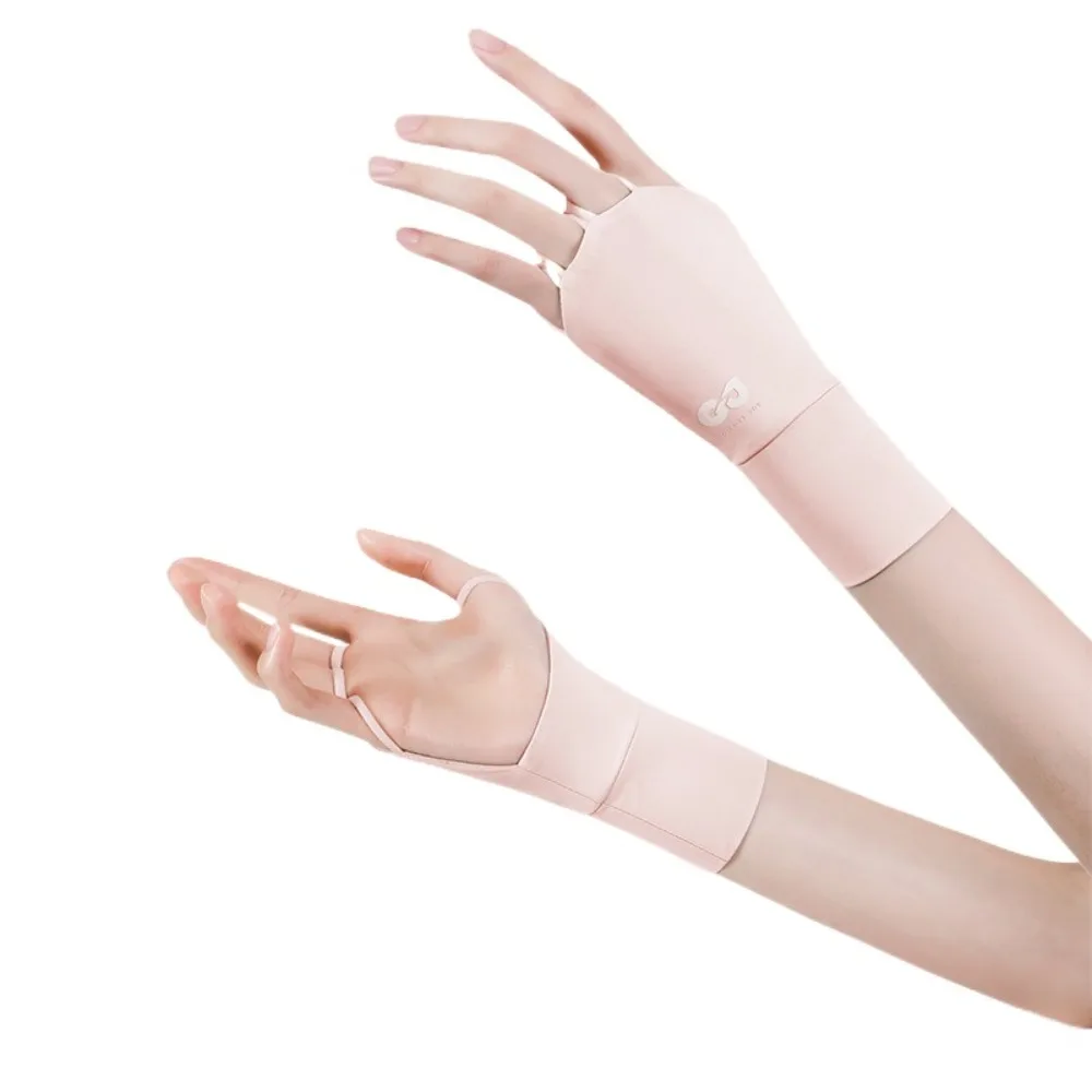Sports Elastic Half Finger Golf Gloves Solid Color Thin Sunscreen Gloves Anti-UV Protect Wrist Wristband Ice Silk Mittens Unisex