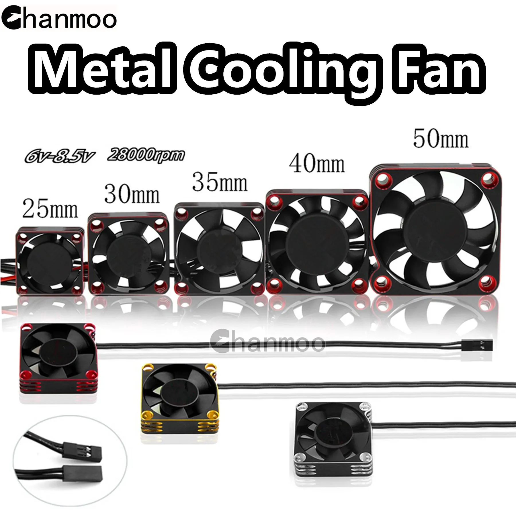 RC Car Heat Dissipation Cooling Fans 16000/28000RPM 25x25 30/35/40/50mm Alloy Cooling Fan for 540 550 Brushless Motor