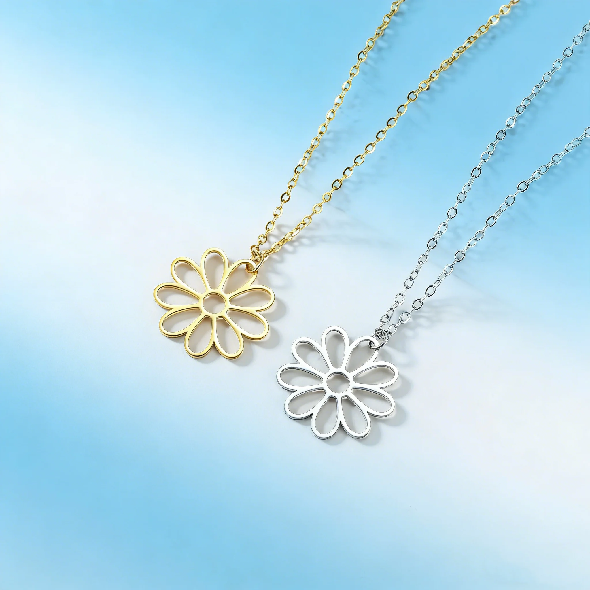 Offene Gänseblümchen-Blumenanhänger-Halskette, minimalistischer Blumenschmuck aus Edelstahl, zierliche Kette, Geschenk für Frauen & Naturliebhaber