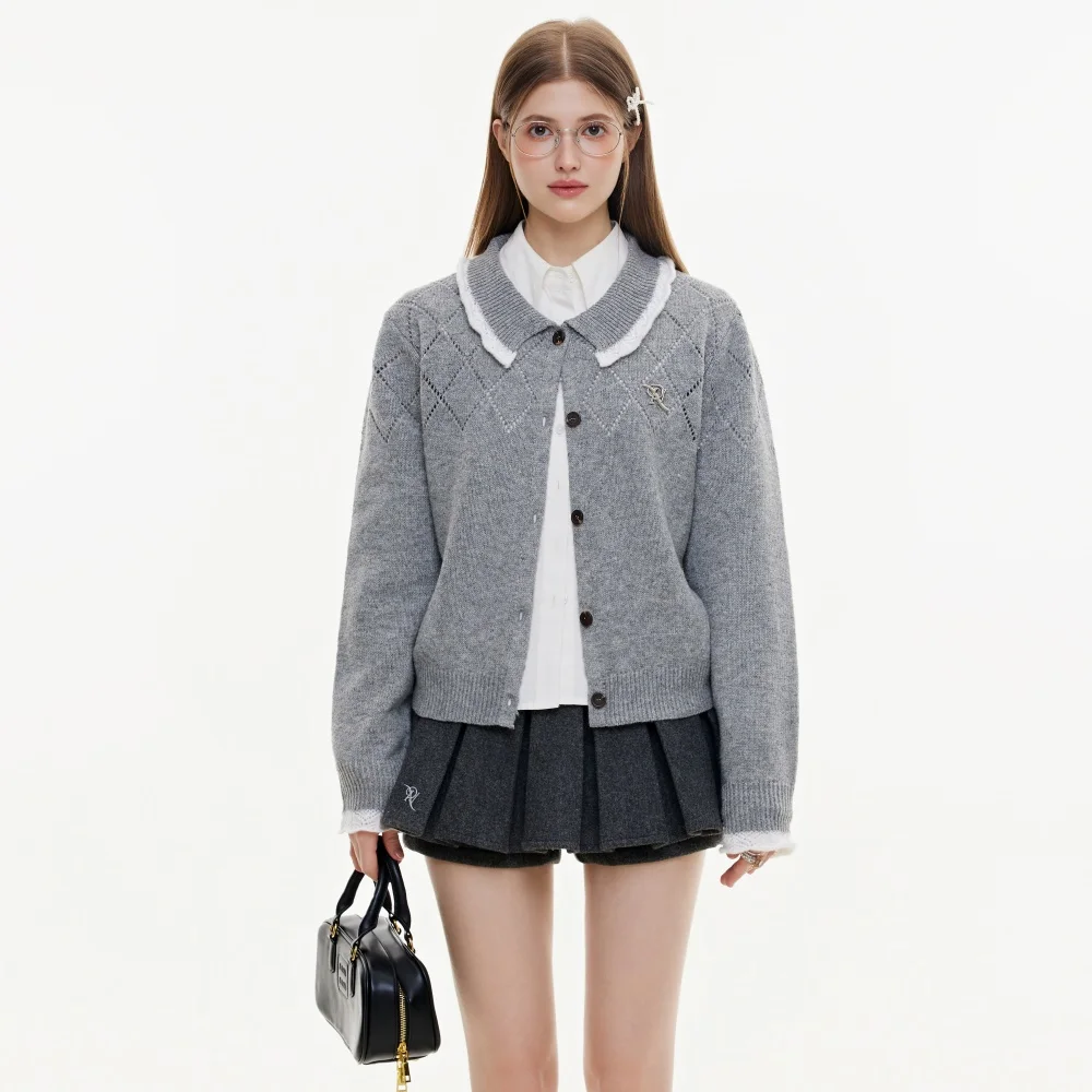 Women's Short Knitted Cardigan for Women Luxury Brand Knit Gray Button-down Cardigan 2025 Autumn New Women's Clothing Sweater