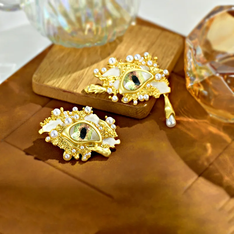 

Exquisite 925 Silver Needle 14k gold plating Pearl Exaggerates Eyes Stud Earrings For Women party Hip-hop Fine Jewelry