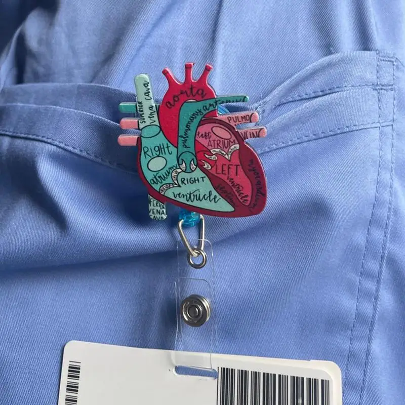 Cardiac Nurse Card Holder ID Name Card Reel Holder Heart Anatomy Nursing Phlebotomy ID Clip For Teacher Student RN Nurse