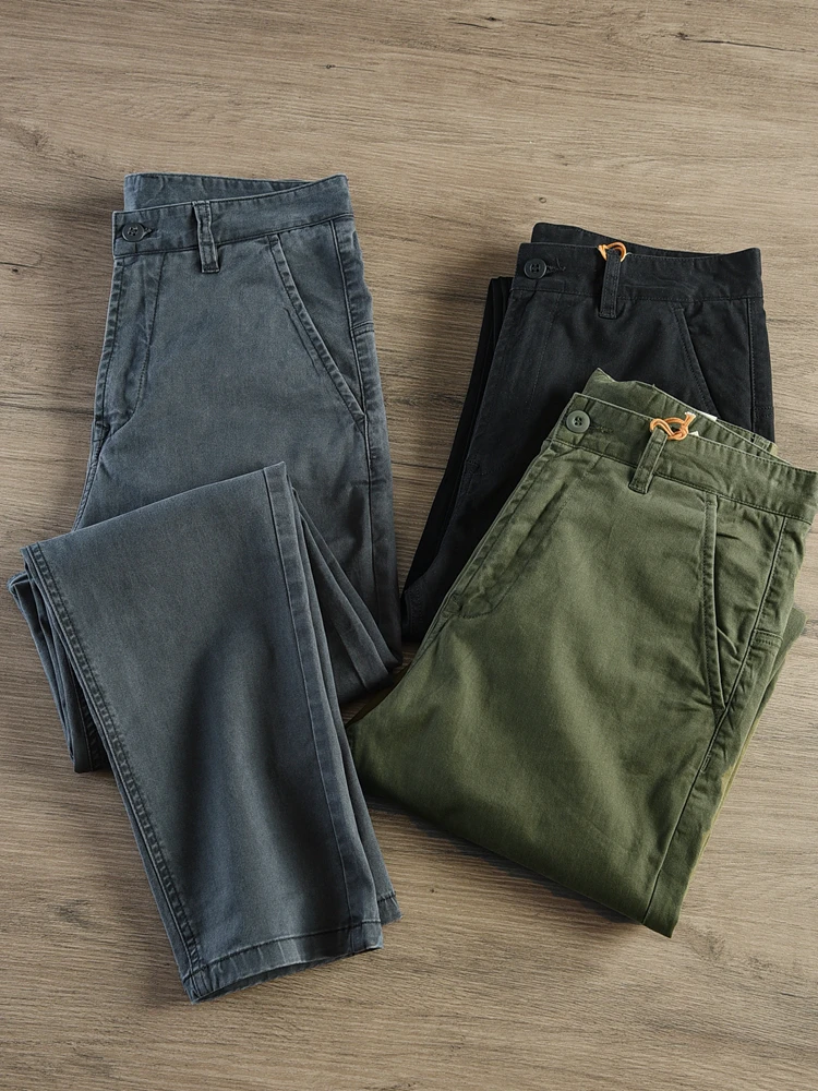 521# Spring and Autumn New American Retro Cargo Pants Men\'s Simple 97% Cotton Washed Loose Business Casual Straight Trousers