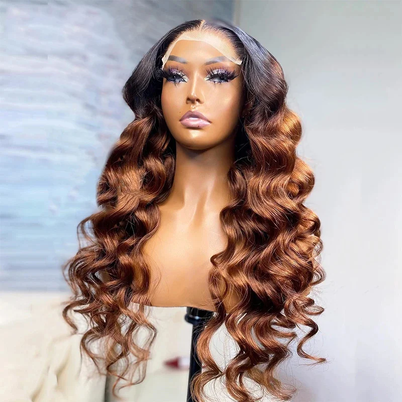 

Soft 28 inch 200 Density OmbreBrown Body Wave 5x5Silk Base Jewish Human Hair Wig With Baby Hair HD Lace European Hair Preplucked