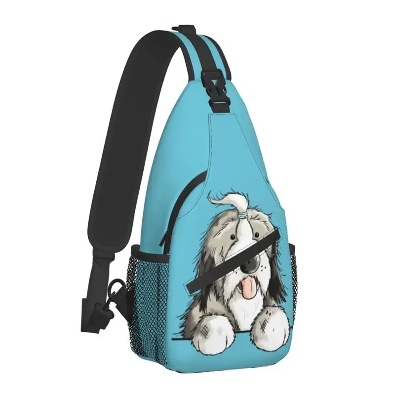 Casual Happy Bearded Collie Dog Sling Bag for Travel Hiking Men's Pet Animal Crossbody Chest Backpack Shoulder Daypack