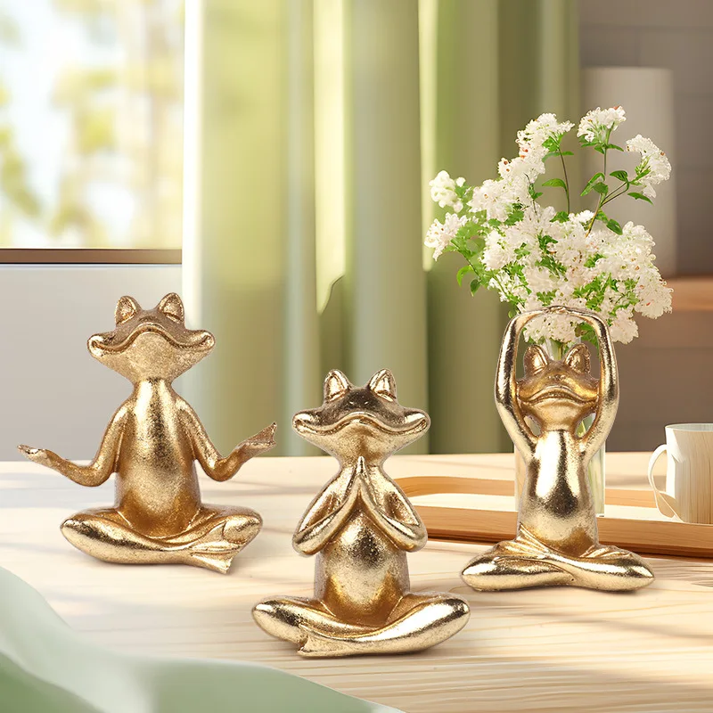 

Gold Yoga Meditating Frog Resin Statue Creative Zen Frog Figurine Entryway Living Room Home Decor Wine Cabinet Display Gift