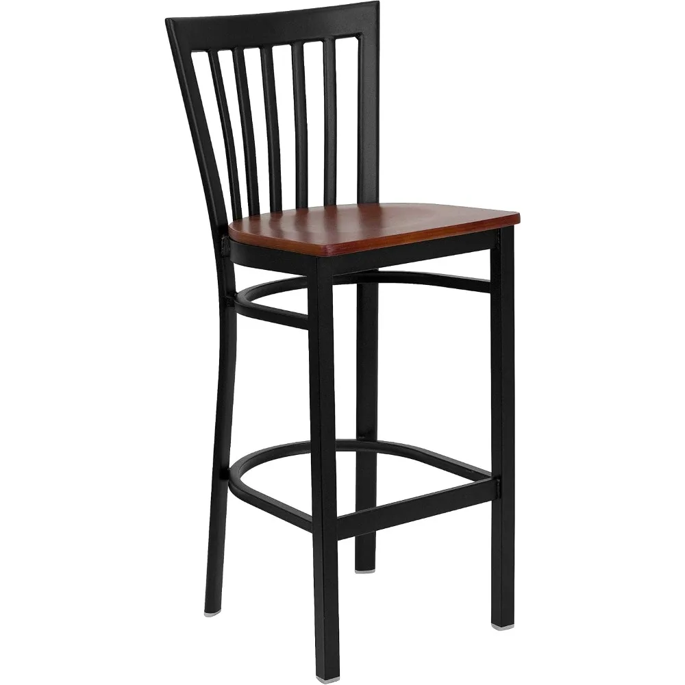 Black Metal Barstool with Cherry Wood Seat for School, Home, and Restaurant Use