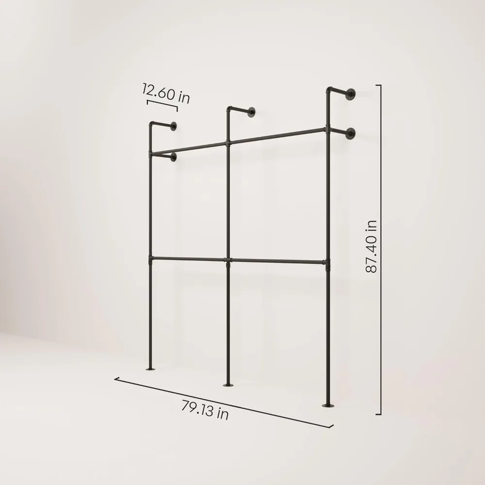 Industrial pipe clothing rack metal black - Wall mounted clothes racks for hanging clothes - Modern walk in closet