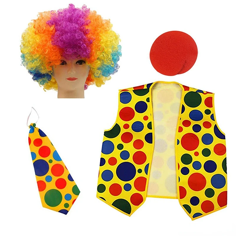 Clown Kostüm-Nase Perücke Fliege Schuhe Stirnband Handschuhe Hut Strümpfe und Weste Kleid Up Cosplay Requisiten Zubehör