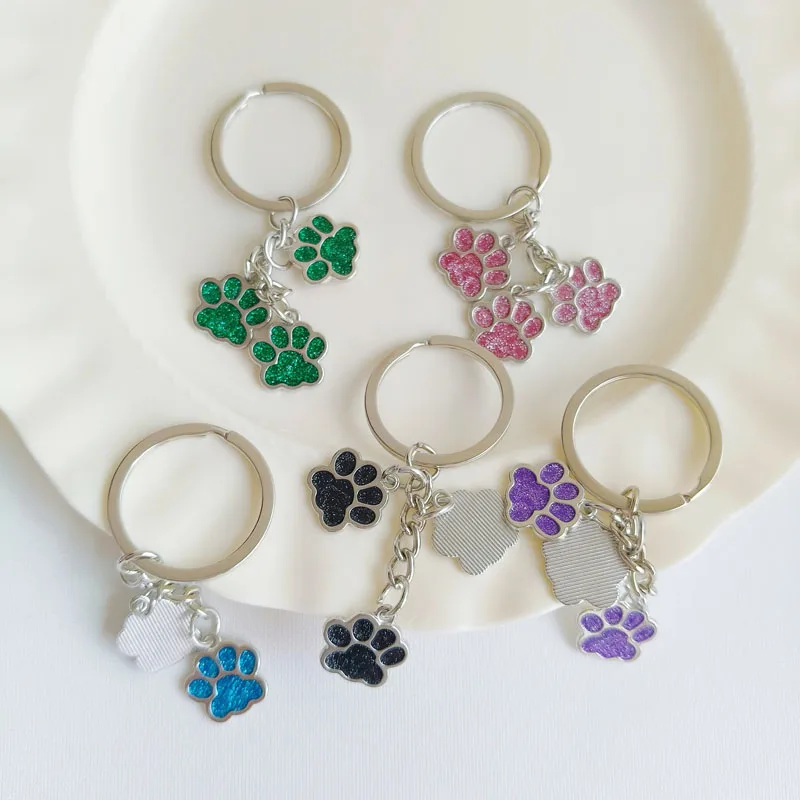 Kawaii Pet Paw Keychain Holder Animal Footprint Cartoon Metal Pendant Keyring for Dog Lovers Souvenir Birthday Christmas Gift