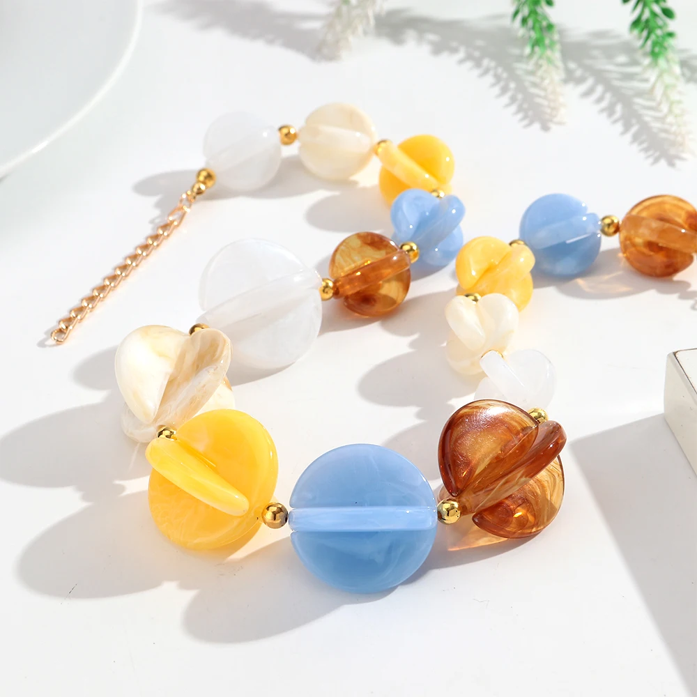 Neue Trendige Geometrische Harz-Perlenkette für Damen und Herren, Farbenfrohe Acryl 3D-Kreis Handgemachte Choker-Halskette, Retro-Schmuck Geschenk – Detail 9