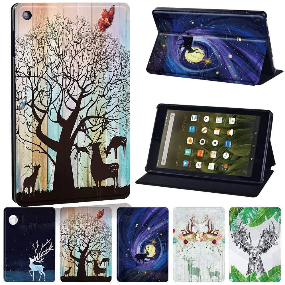 Tablet Case for Amazon Fire HD 8 Plus 2020/Fire 7 HD 10 (5th/7th/9th Gen)/HD 8 (6th/7th/8th/10th Gen) -cute Deer Flip Cover Case