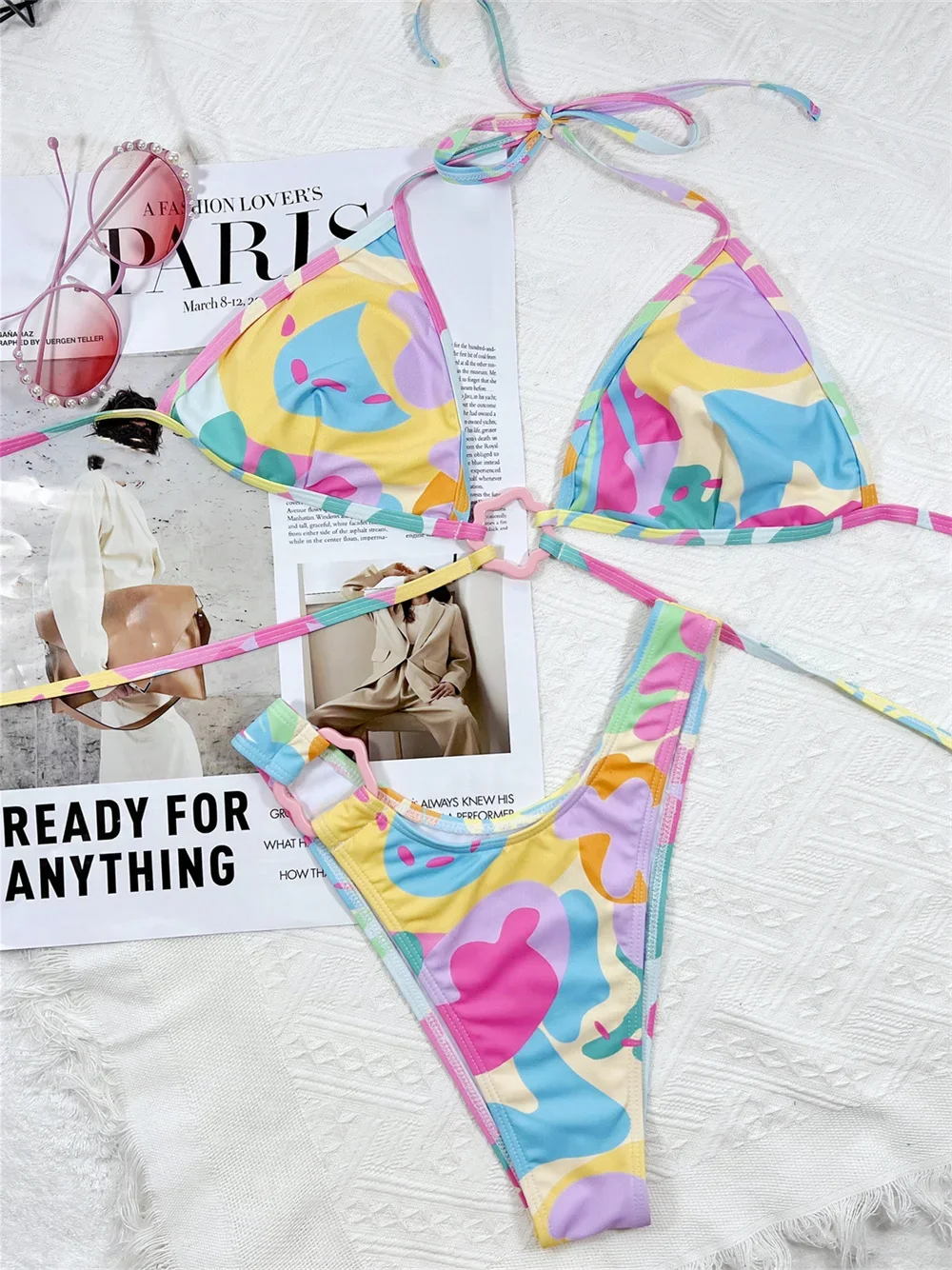 

Cute Print Bikini String Backless Multicolor Y2K Swimsuit Push Up Women Halter Bandage SwimWear Beach Bathing Suit Micro Bikinis