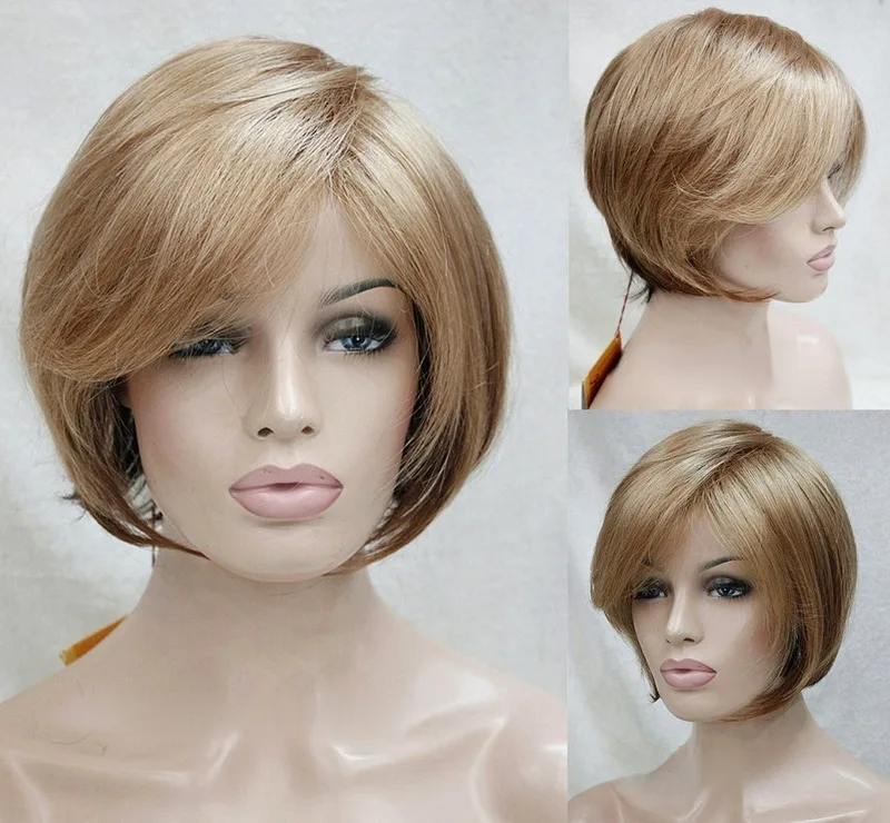 Women Ladies Wig Short Golden Blonde Straight Synthetic Hair Wigs