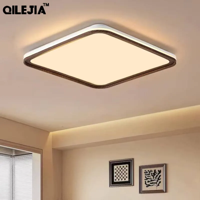 Ultra-thin Living Room Led Ceiling Light Retro Creative Walnut Color Bedroom Chandelier Modern Home Indoor Lighting Lamp Fixture