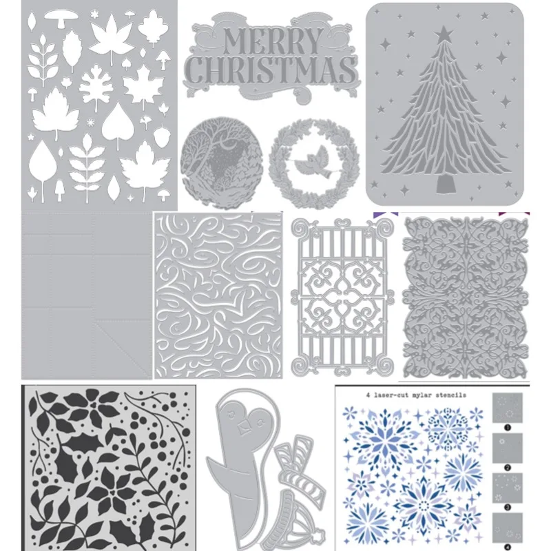 Merry Christmas Winter Forest Filigree Tree Perforation Fall Pattern Ornate Gate Snowflake Metal Cutting Dies Stencil 2024 New