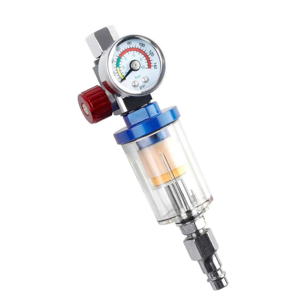 Regolatore di pressione dell'aria da 1/4" per pistola a spruzzo pneumatica, filtro dell'aria, parti di automobili, separatore del filtro dell'acqua dell'olio in linea con adattatore UE, adatto per utensili pneumatici