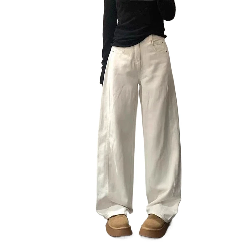 

Новинка 2025 года, широкие белые джинсы с высокой талией, женские свободные утягивающие прямые широкие брюки-трубы, повседневные однотонные брюки