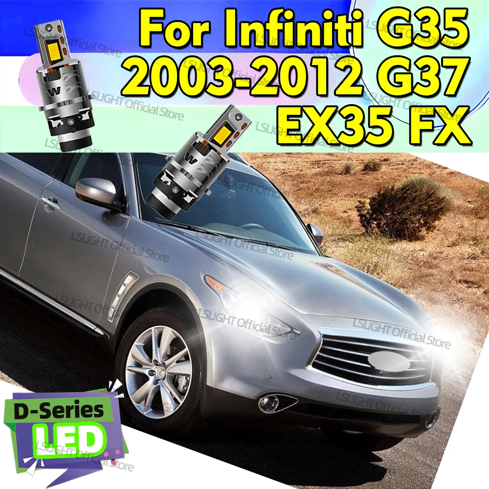 

2x LED Headlights 30000LM D2S D2R Plug&Play 6000K For Infiniti G35 2003-2012 G37 EX35 FX 2004 2005 2006 2007 2008 2009 2010 2011