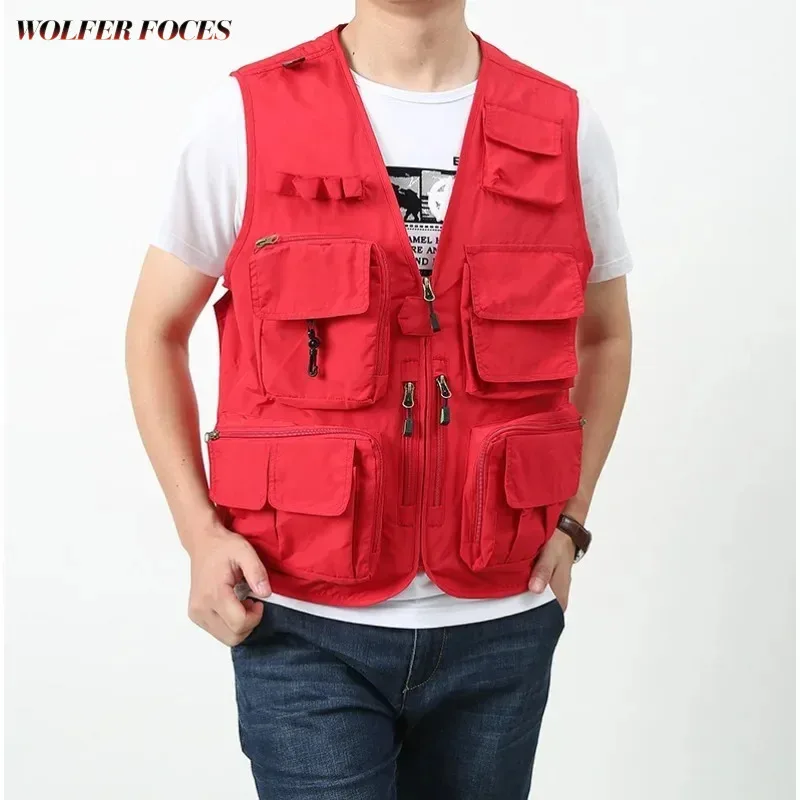 

Men's Mountaineering Work Sleeveless Multi-pockets Jacket Luxury Motorcyclist Clothing Vest Hunting Summer Embroidered Outdoor