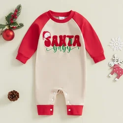 Baby Snap-up Christmas Jumpsuit For Newborn Letter Embroidered Long Sleeve Raglan Romper Clothes