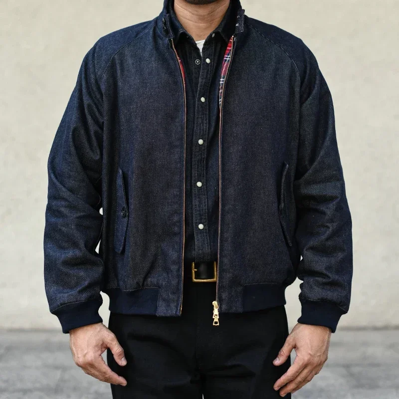 Sauce Zhan Mens Jacket vintage golf Jacket Denim Jacket for Man Classical Gentleman Work Coats Indigo Regulat Fit