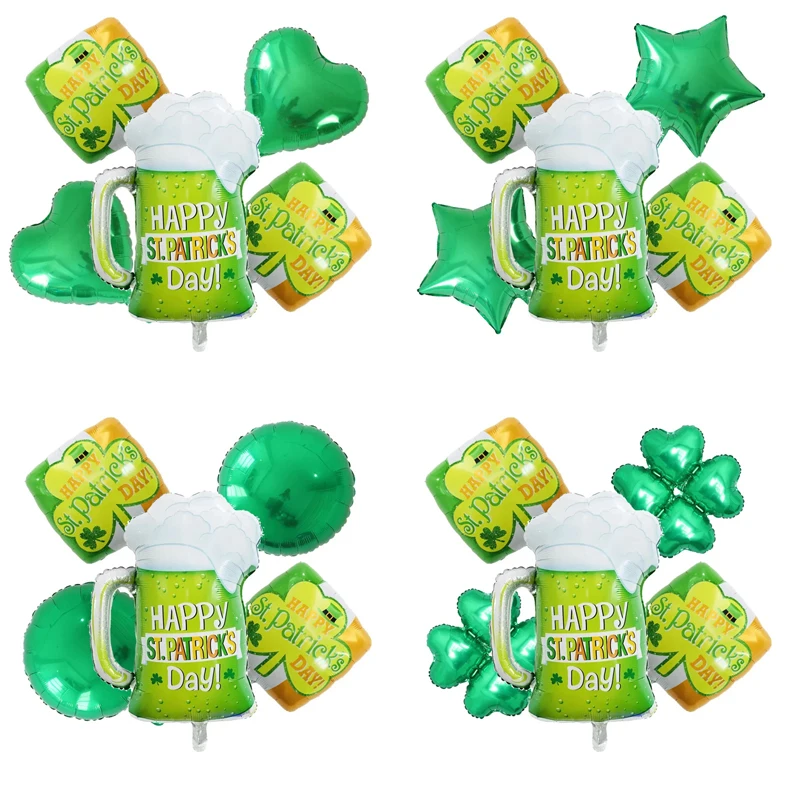 5Pcs St Patrick Theme Party Balloons Beer Clover Air Globo Happy St Patrick Day Green Balloons Baby Shower Home Decorations