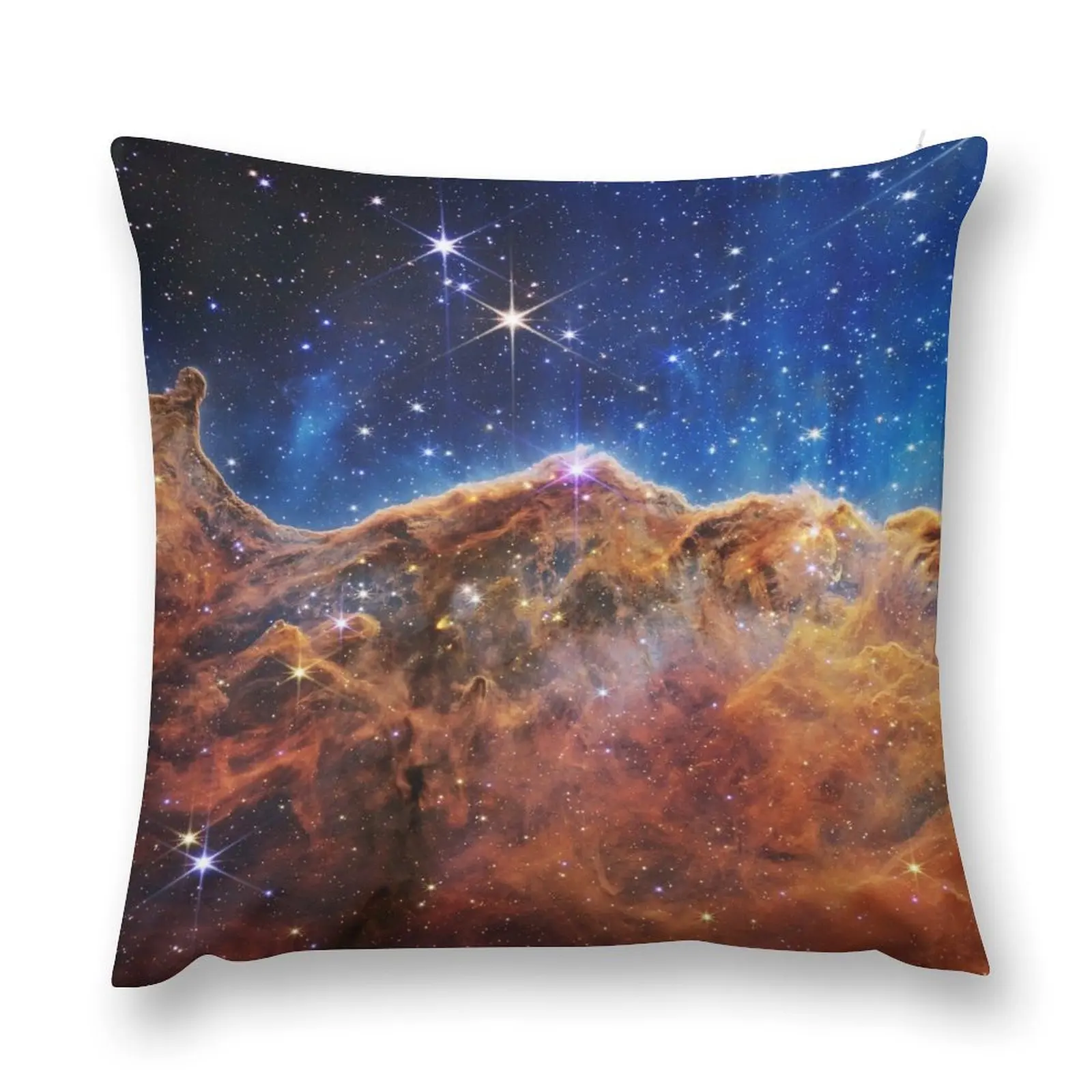 

Cosmic Cliffs, Carina Nebula, NGC 3324 (James Webb/JWST) — space poster Throw Pillow Plaid Sofa pillow