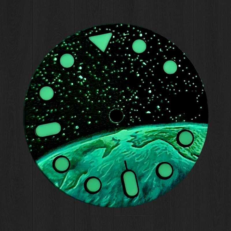 Starry sky Earth 28.5mm NH35 dial, green luminous dial, suitable for NH35/NH36 movement modified watch accessories.