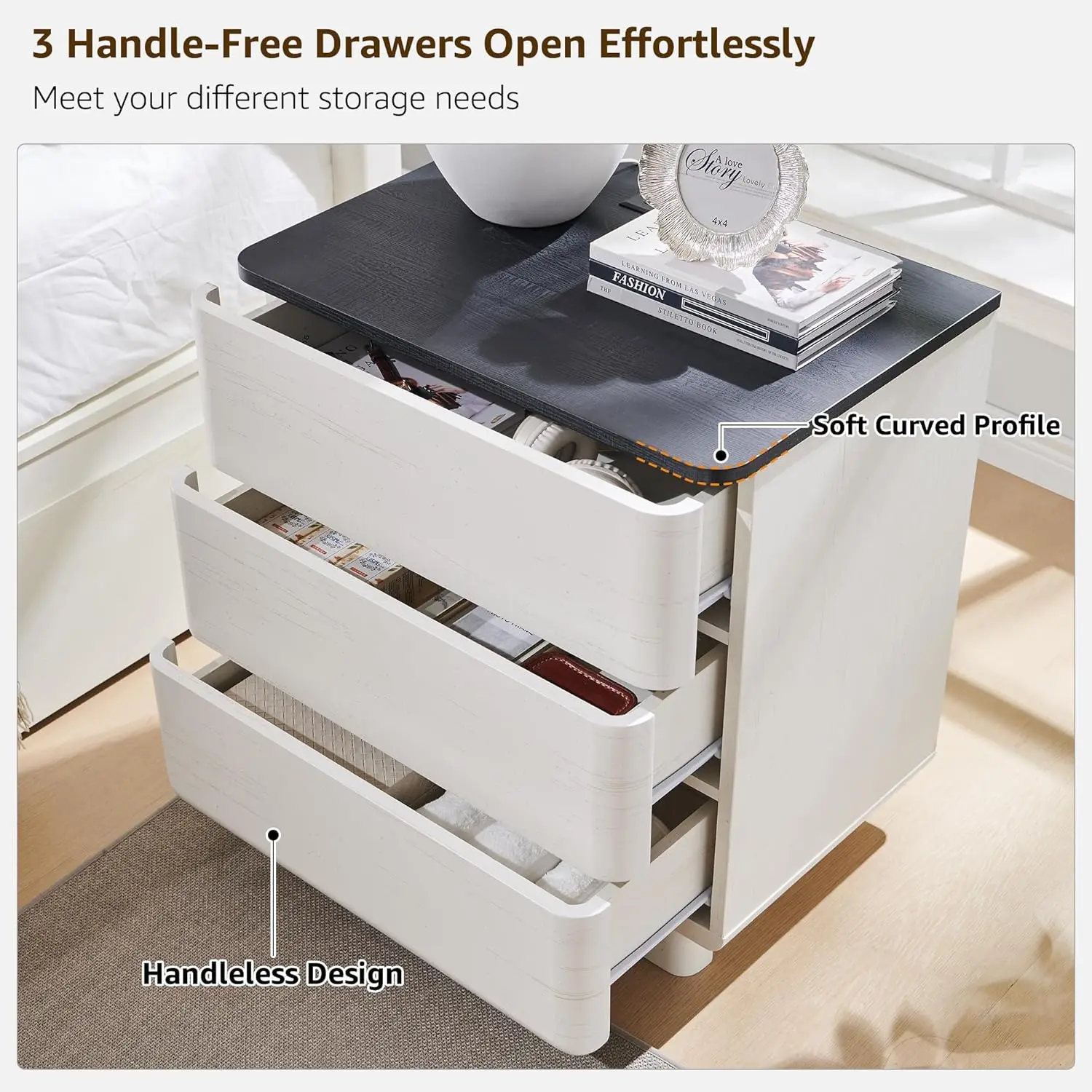 طقم منضدة حديثة مقاس 22 بوصة مكون من قطعتين مع قاعدة شحن، و3 أدراج قابلة للفتح، باللون الأبيض الفاتح #4