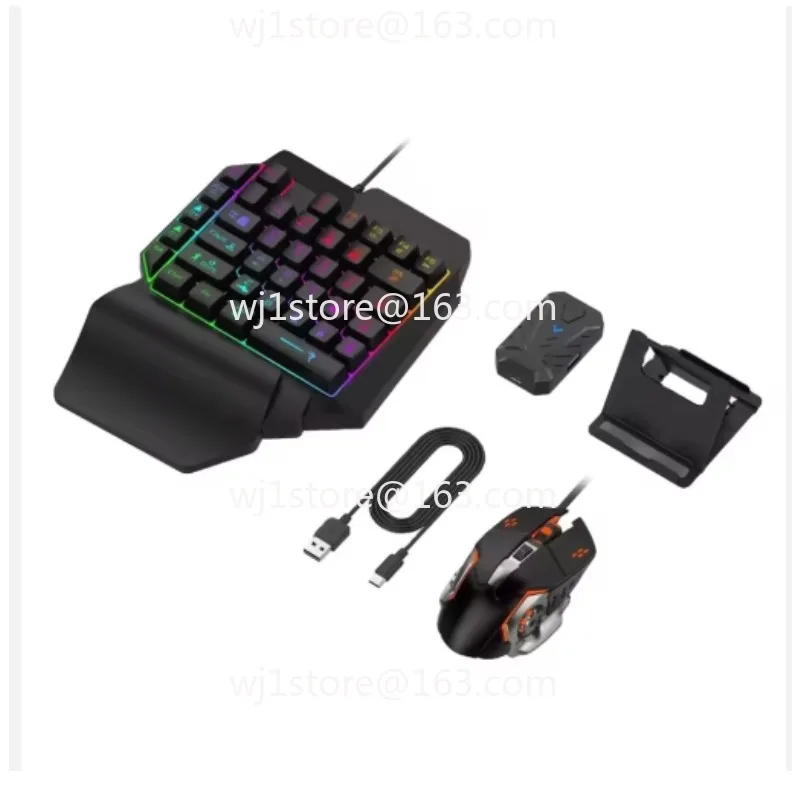 

4-In-1 One-Handed Gaming Keyboard and Mouse and Backlit Wireless Bluetooth Game Converter for Android IOS FPS Phones