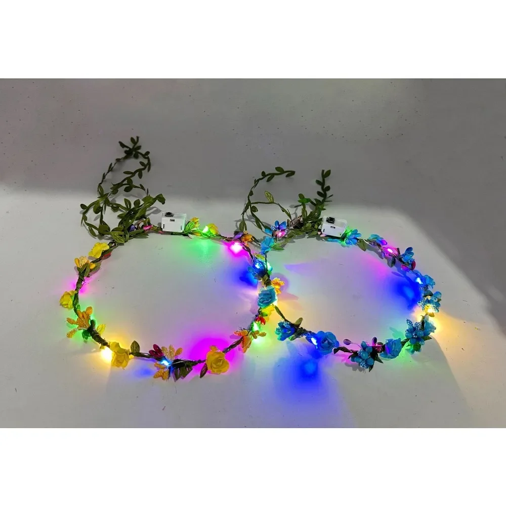 

10pcs Flower Crowns Headbands Light Up For Women Girls Glow Wedding Birthday Christmas Mardi Gras Cosplay Princess Party Favors