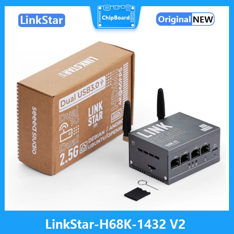 LinkStar H68K-1432 V2 4G RAM 32GB eMMc Wi-Fi6 Cortex-A55 RK3568 Dual-2.5G&dual-1G Ethernet 4K Output Android 11 Ubuntu OpenWRT