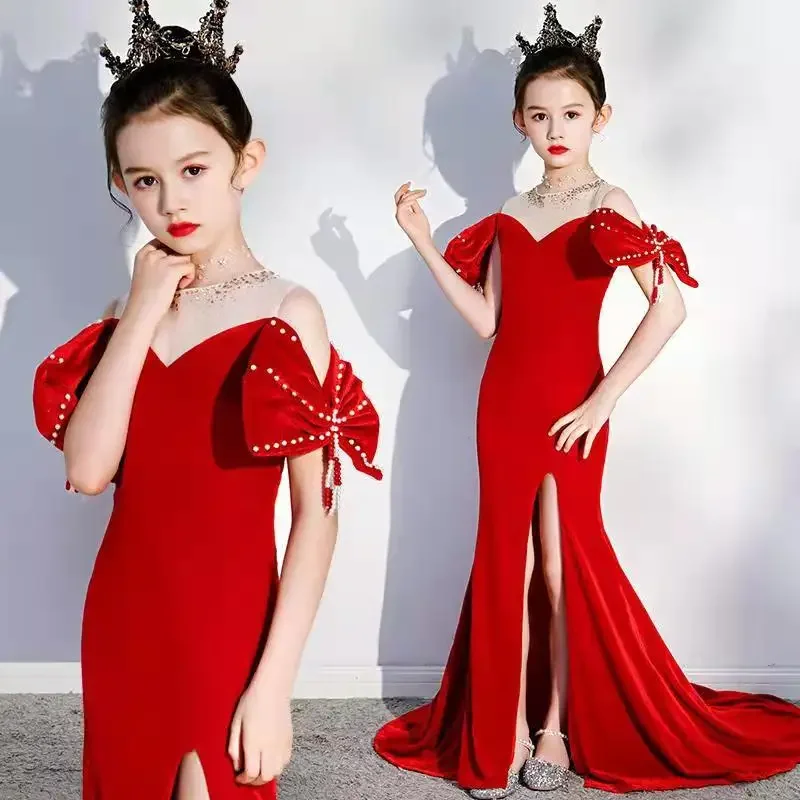 

Side Slit Mermaid Evening Dress for Girls Kids Elegant Gowns Teen Birthday Party Dresses Sequins Graduation Performance Dress