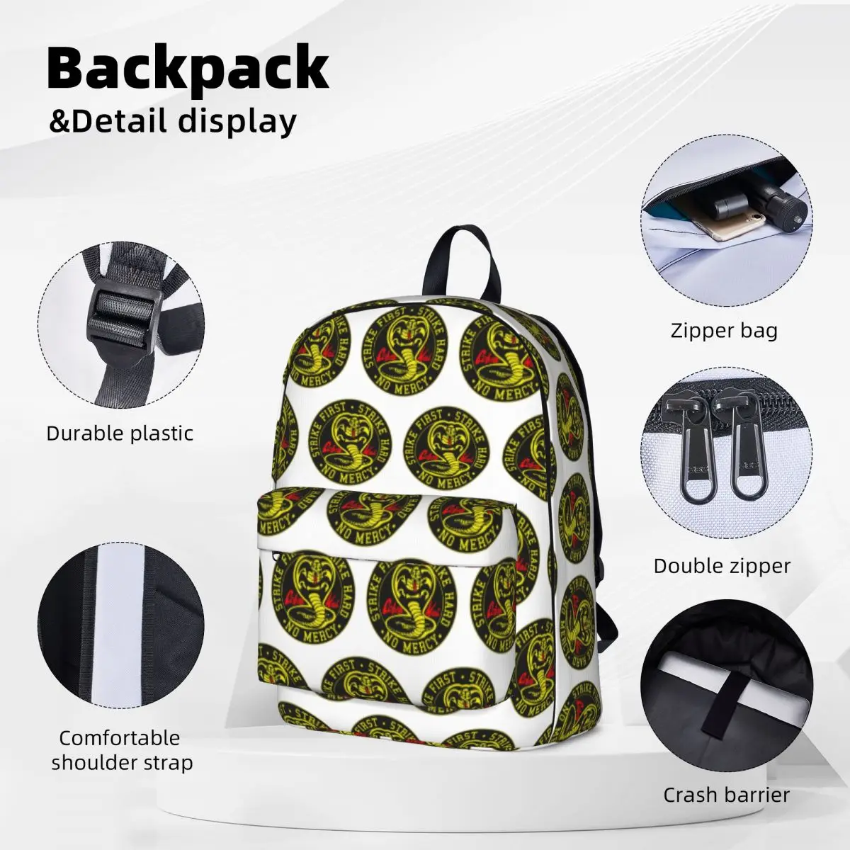 Cobra Kai Cobra Kai No Mercy Classic Backpacks Student Book bag Shoulder Bag Travel Rucksack Fashion Children School Bag