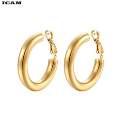 ICAM Gold color circle creole earrings, Stainless Steel Big Round wives Hoop Earrings gifts for women