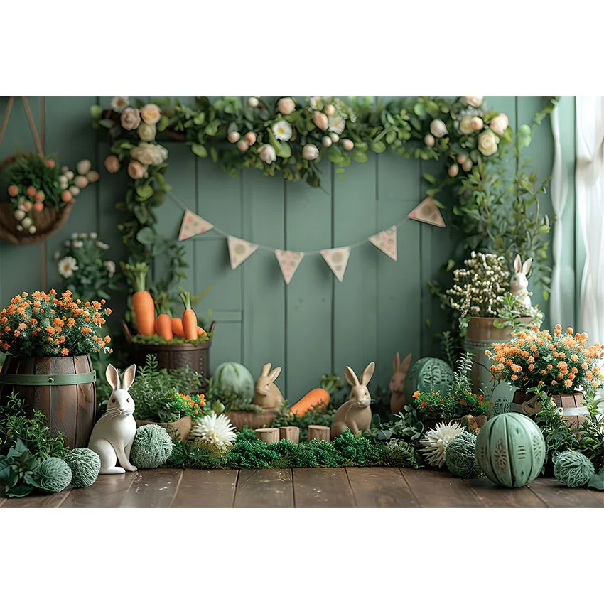 Mehofond-fondos de Pascua y primavera para estudio fotográfico, telón de fondo con diseño de conejito, ladrillo verde, pared de cumpleaños para niños, accesorios para sesión fotográfica