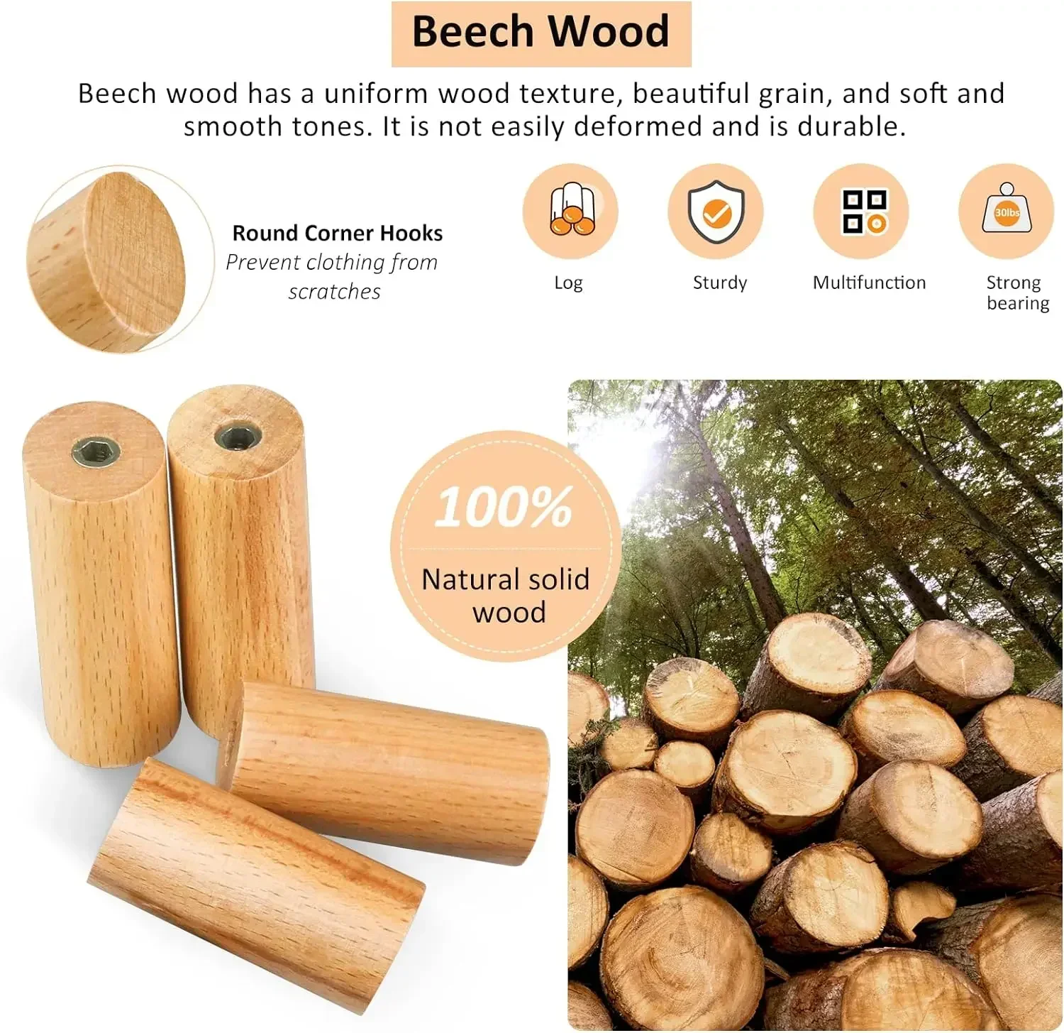 Wall Mounted Wooden Hooks for Clothes Scarves Hats Coats Simple Room Decor Storage Towel Rack Home Organizer Hanger view 6