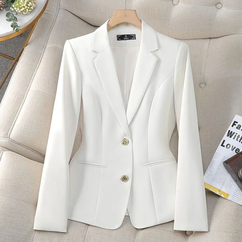 ใหม่แฟชั่นผู้หญิงอย่างเป็นทางการ Blazer สุภาพสตรีเดี่ยวแขนยาวทํางานเสื้อฤดูใบไม้ผลิฤดูใบไม้ร่วงแจ็คเก็ตหญิงชุด Outerwear