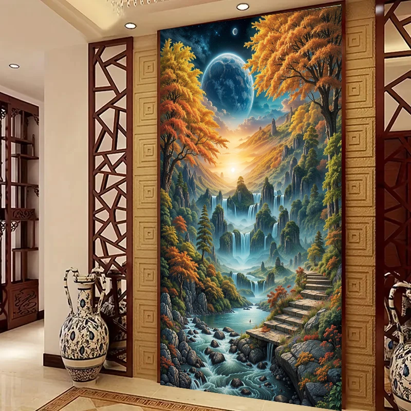 

5D Large Diamond Painting Beautiful Waterfall Mountain Moon Landscape Full Square Round Mosaic Diamond Embroidery Cross Stitch