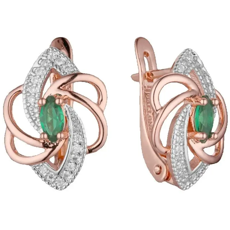 2024 Green Stone Big Earring Luxury Jewelry 585 Rose Gold Color Office Style Cubic Zircon Fashion Korean  Design Earrings