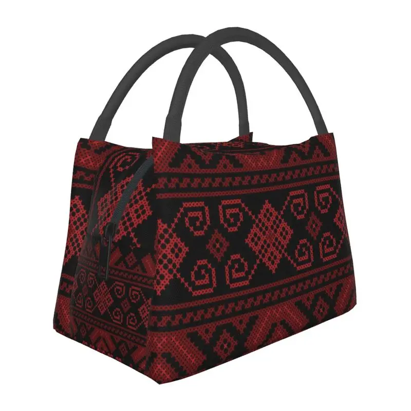 

Palestinian Jordanian Embroidery Tatreez Art Insulated Lunch Bags for Women Palestine Cross Portable Thermal Cooler Bento Box