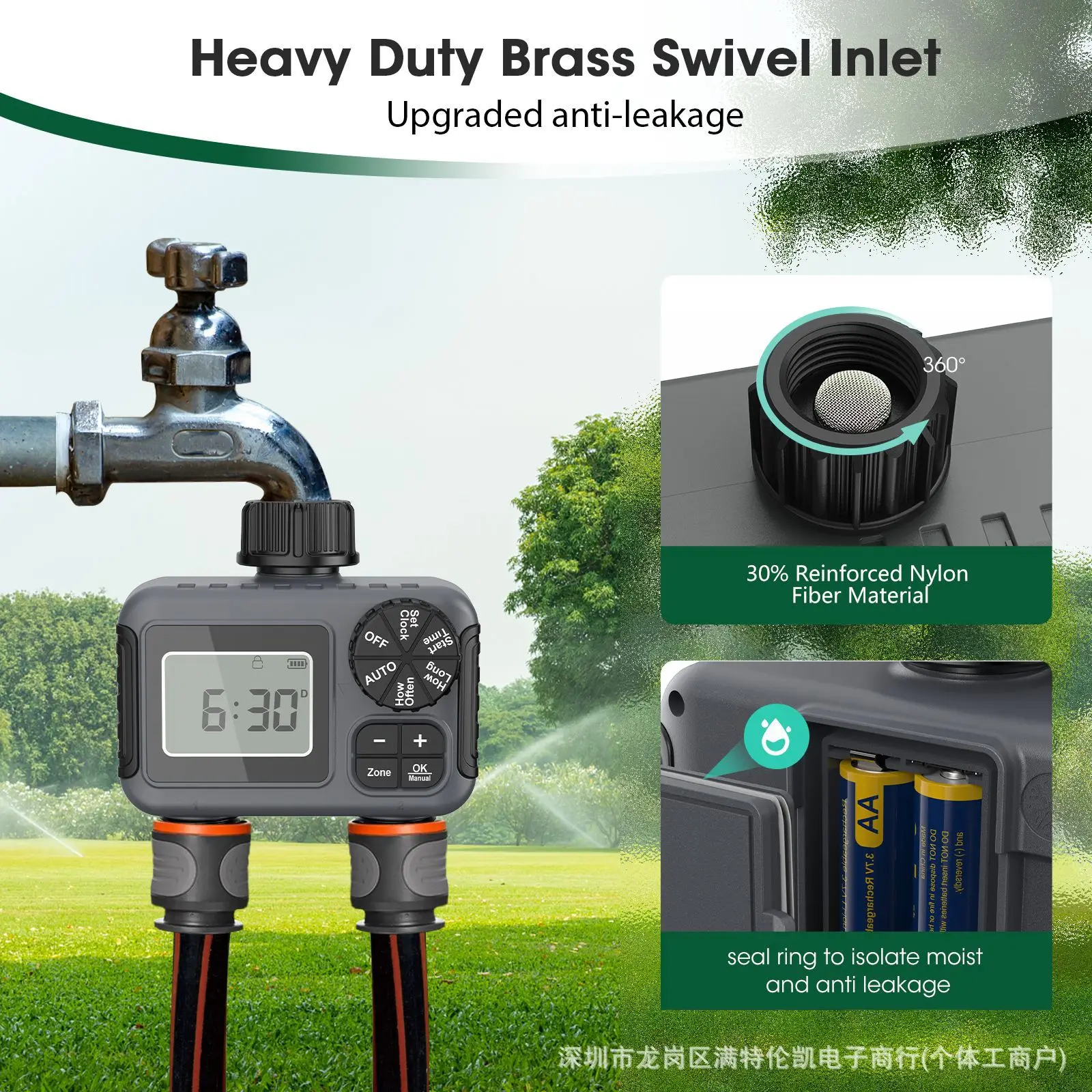 

Smart Timer ABS Irrigation Controller Dual Outlet Valve Compact Outdoor Garden Watering System Auto Flower Sprinkler