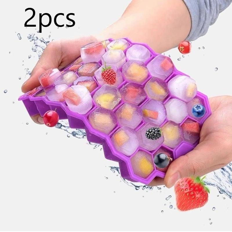 2pcs Silicone Honeycomb Movable 37 Ice Tray, with removable lid silicone ice cube mold