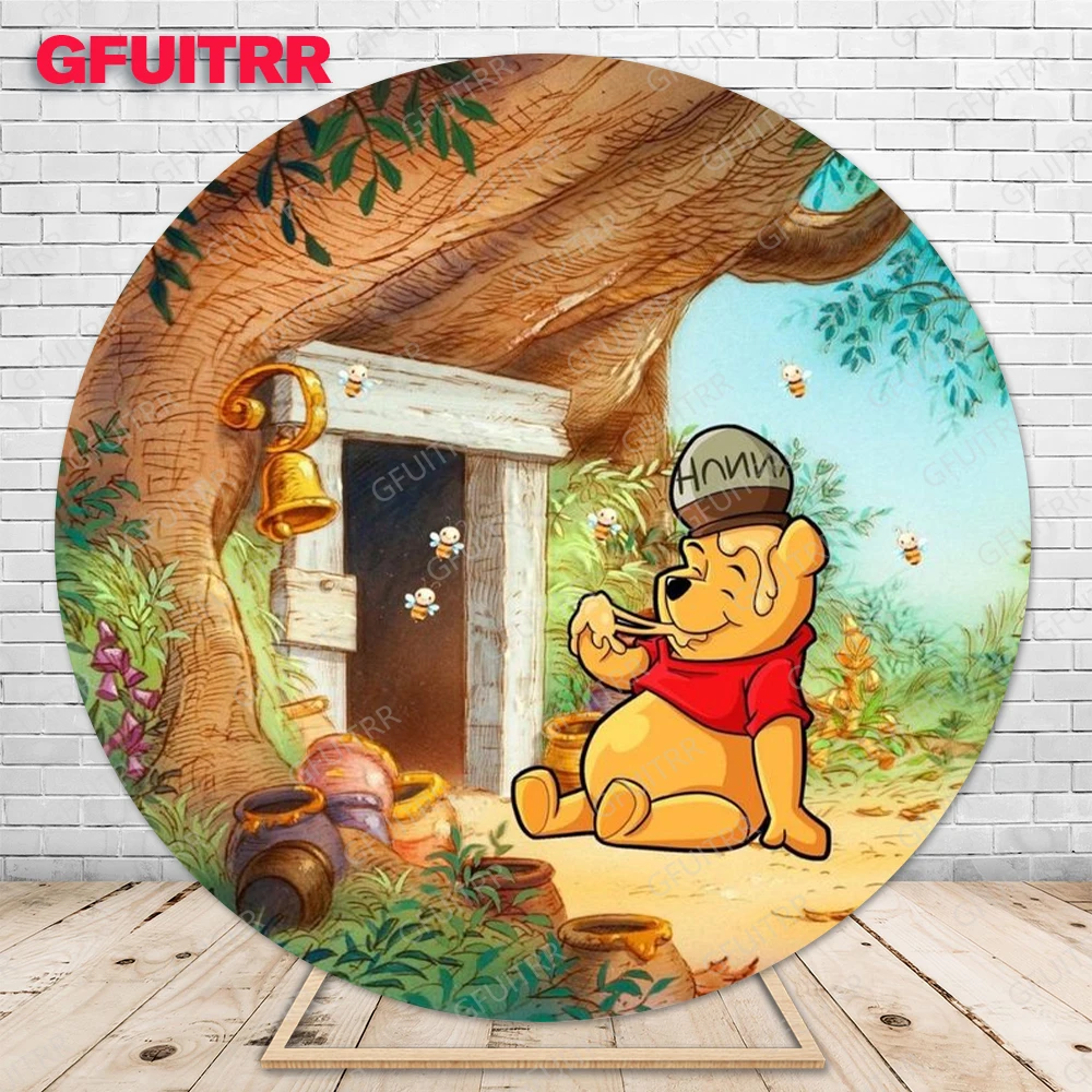 Winnie De Pooh Achtergrond Verjaardagsfeestje Decoratie Voor Kinderen Ronde Fotografie Achtergrond Cilinder Cover Baby Shower Prop