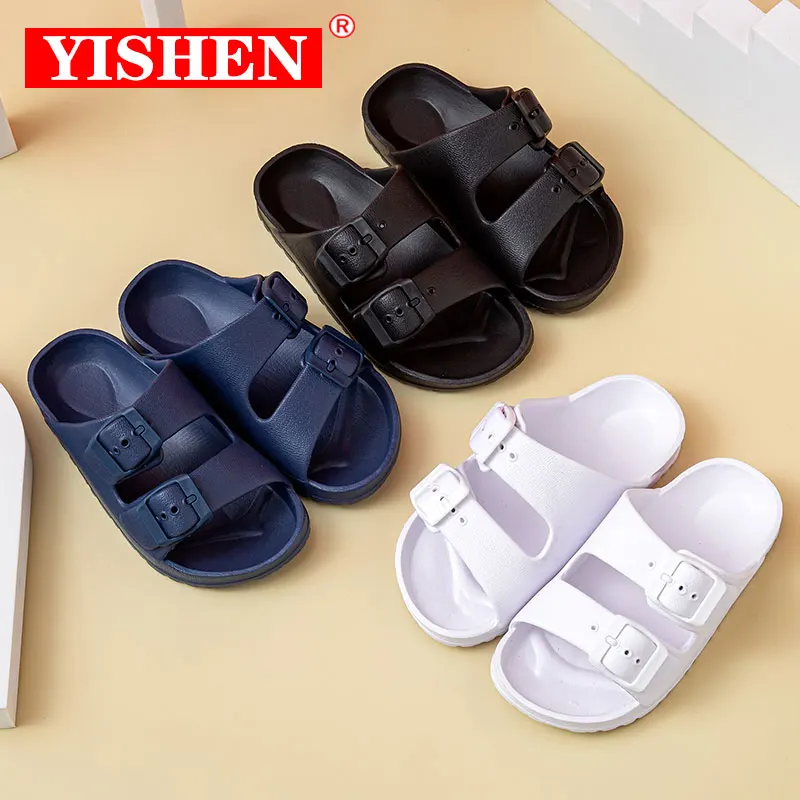 YISHEN-Zapatillas de verano para niños, sandalias de doble hebilla, zapatos de playa, Sandalias planas de plataforma para exteriores