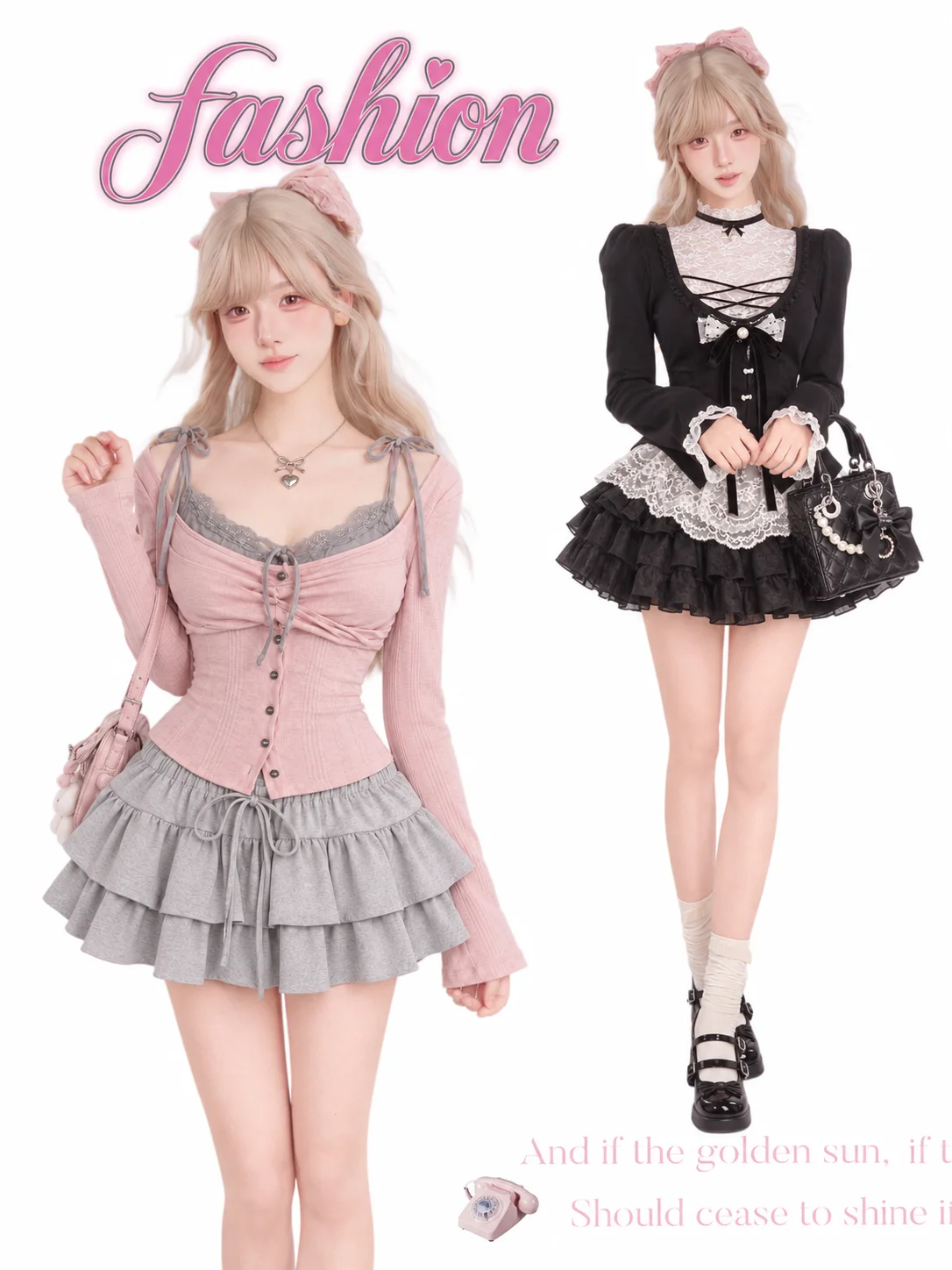 Damen Minirock 2-teiliges Set Langarm Kokette Dünne Tops Y2k Minirock Kpop Mädchen 2000er Jahre Ästhetische Outfits Vintage Anzüge