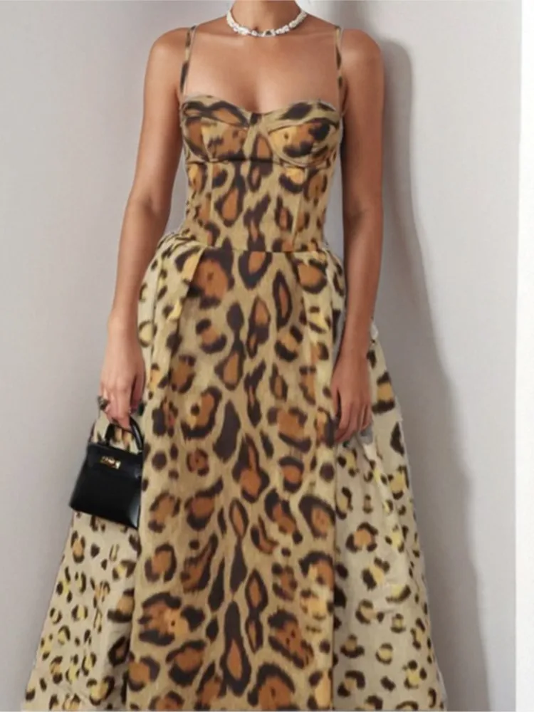 

Sleeveless Suspender Leopard Print Fashion Sexy Hot Girl Waist Dress Women's Summer Personality Street High Waist Dresses