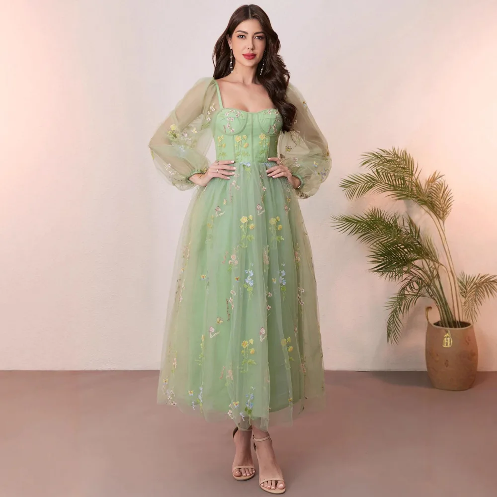 

DSP Customise Women's A-Line Full Sleeves Prom Dresses Long Formal Evening Party Dress with Embroidery